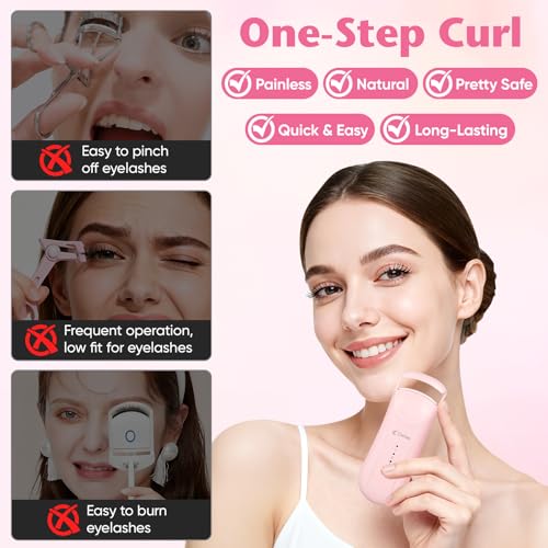 Rose Gold Heated Eyelash Curler - Type-C Rechargeable Mini Curling Tool
