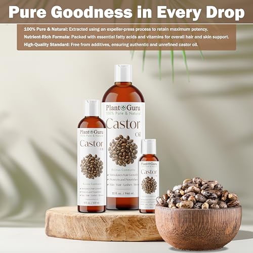 Plant Guru Castor Oil 4 oz - 100% Pure, Hexane-Free for Hair, Brows, Lashes & Skin