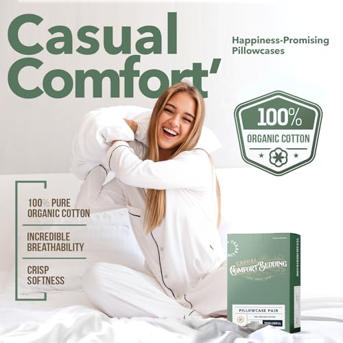 Organic Cotton Pillow Cases Set of 2 - Cooling Percale Weave, Dark Grey