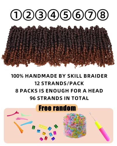 Hahoness 6 Inch Passion Twist Crochet Hair Pack of 8 T1B/30 Ombre Brown Synthetic Braided Extensions