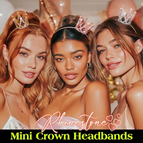 Zoestar Mini Crown Headbands for Women - 3pcs Sparkly Tiara