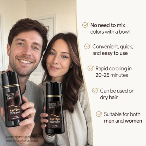 Dark Brown Hair Dye Shampoo for Gray Hair - 400ML, Easy Use, Salon Results