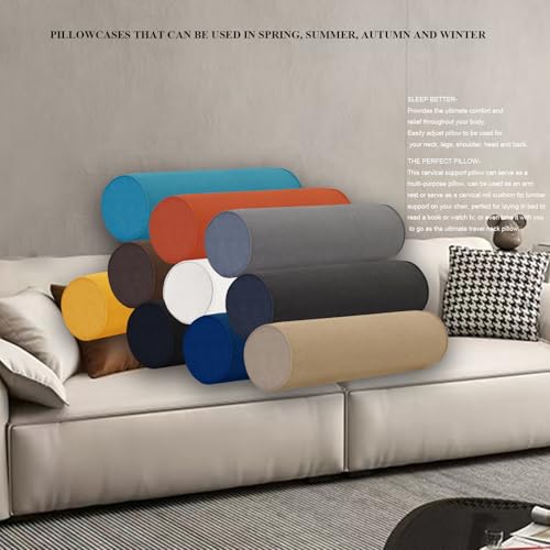 Cylindrical Neck Roll Pillow Cover with Hidden Zipper - Navy Blue, 6x24