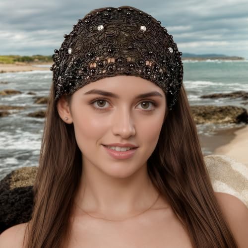 5 Pcs Boho-Chic Lace Headbands for Women – Crystal & Pearl Accents