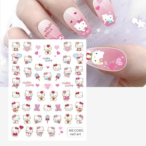 122PCS Kawaii Kitty Nail Charms & Stickers for Nail Art & DIY Decor