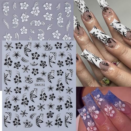 12PCS Hibiscus Flower Nail Stickers - 3D Self-Adhesive Nail Art Decals