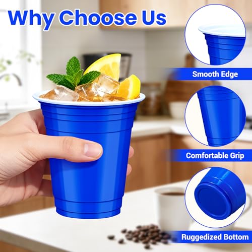 50 Dark Blue 12 oz Disposable Plastic Cups for Parties
