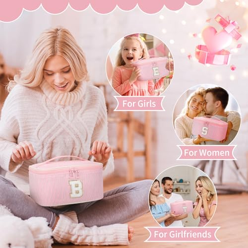OCHEAL Pink Monogram Makeup Bag for Women Travel Cosmetic Organizer