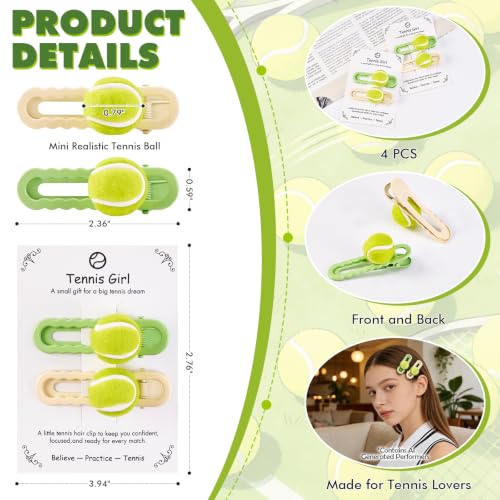 Evoonlyn Green Tennis Hair Clips Set for Women & Girls – Stylish Sport Barrettes, 4-Pack