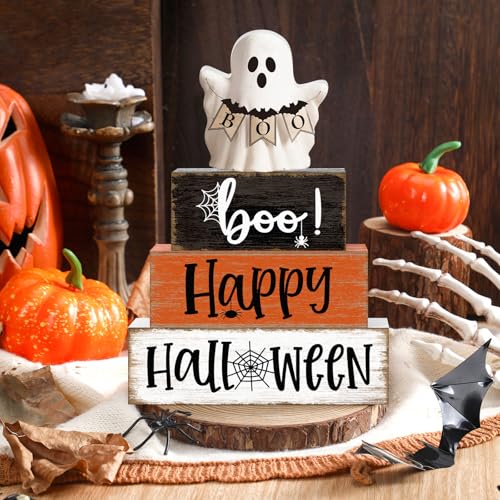 Halloween Wooden Table Decorations - Rustic Farmhouse Set of 4