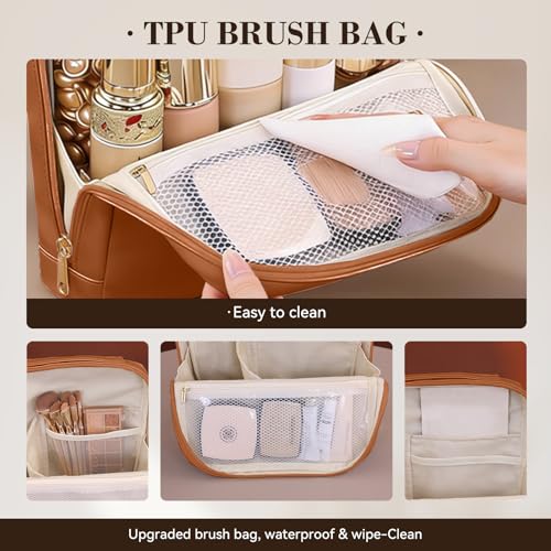 XMDRISH Magnetic Standing Large Capacity Travel Cosmetic Bag - Brown