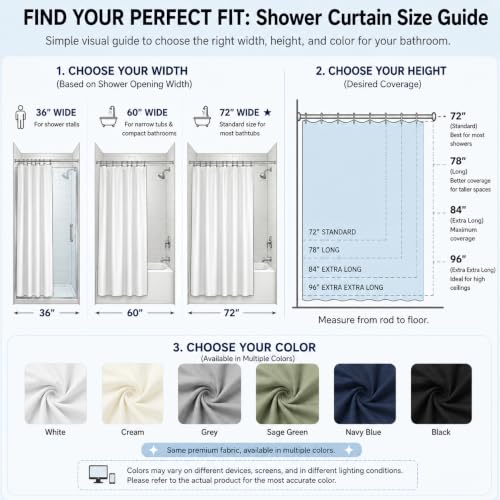Waterproof Fabric Shower Curtain Liner - Odorless & Machine Washable, 72x72 Inch