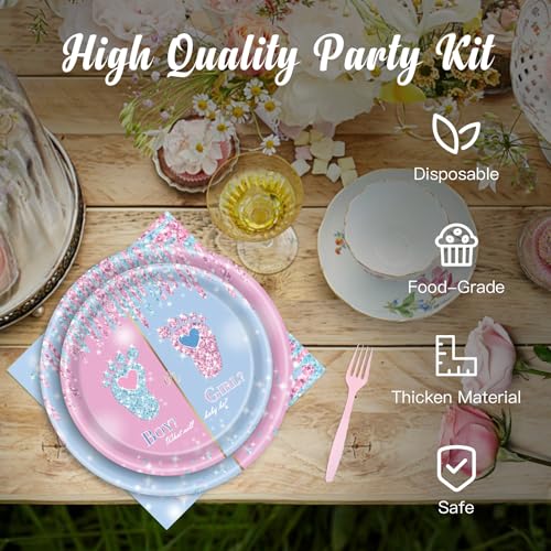 97 Pcs Gender Reveal Party Supplies Set for 24 Guests - Plates, Napkins, Forks & Banner