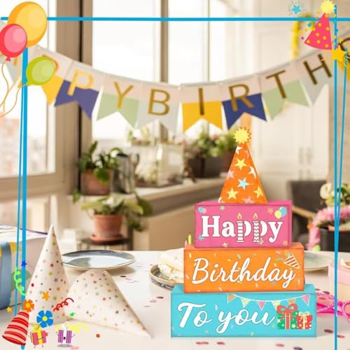 Happy Birthday Wooden Table Decor - 4 Piece Rustic Centerpieces