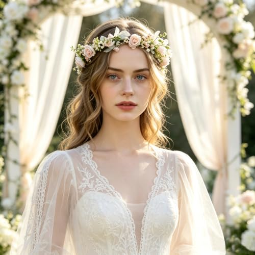 Vivivalue Floral Crown Headband - Boho Silk Flower Wreath for Weddings