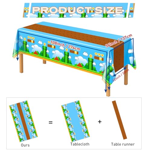Video Games Birthday Tablecloths - 4 Pack Plastic Covers, 54" x 108"