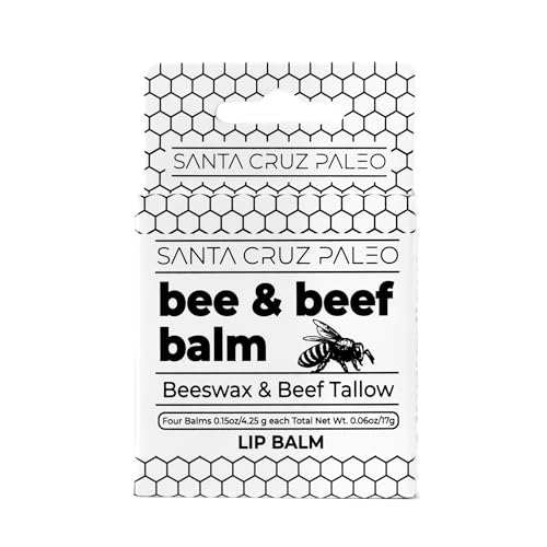 Santa Cruz Paleo Unflavored Beef Tallow & Beeswax Lip Balm - 1 Pack, Hypoallergenic Moisturizer for Sensitive Skin