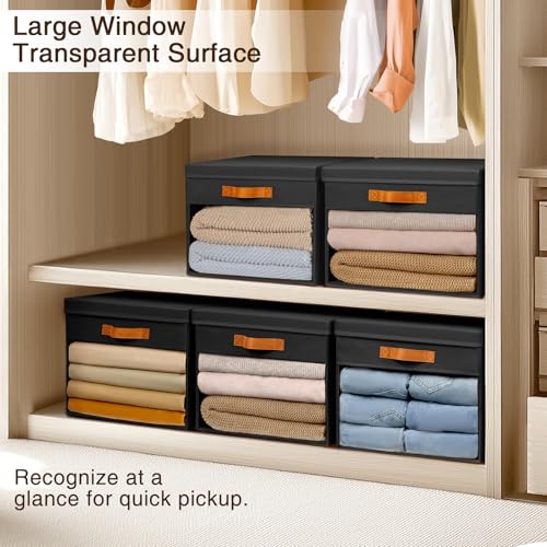 Large Foldable Storage Bins with Lids - 3 Pack, Black Organizers