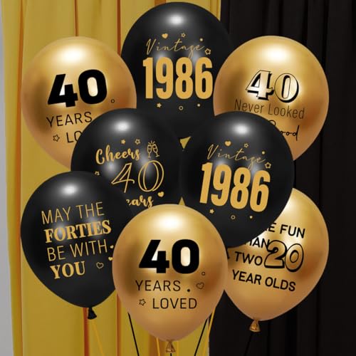 40th Birthday Balloons - Black & Gold Decorations, 30 PCS with Fun Sayings