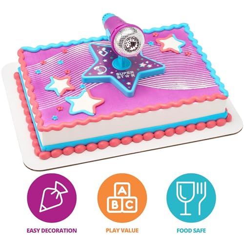 DecoSet Super Star Cake Topper with Echo Microphone - Reusable Birthday Decoration