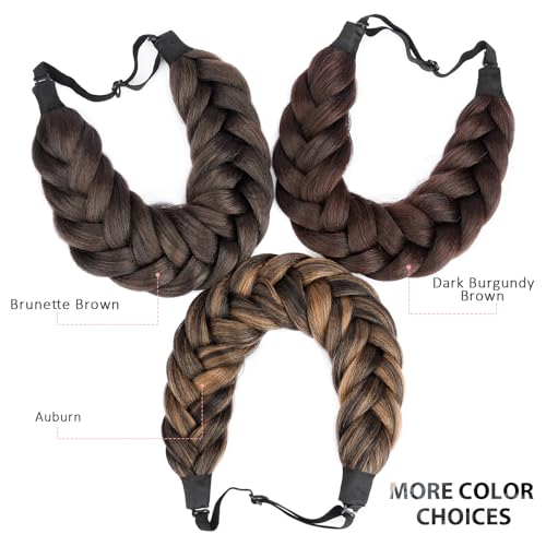 Brunette Brown Braided Headband - Thick Shaggy Synthetic Hairpiece