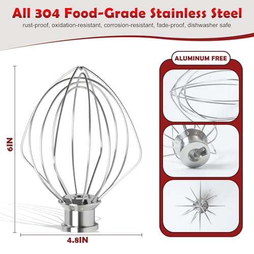 Stainless Steel Whisk Attachment for KitchenAid Mixer 4.5-5 Qt