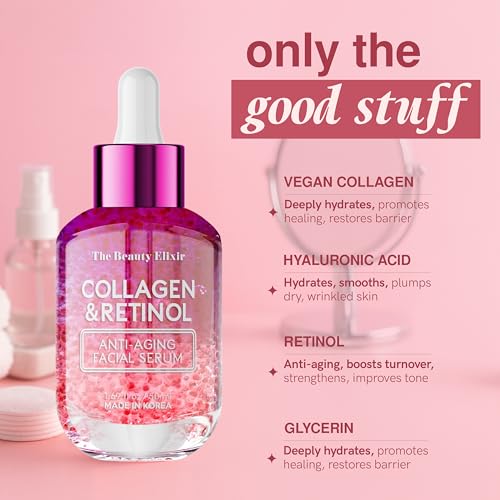 The Beauty Elixir Collagen & Retinol Serum for Face - Hydrating Anti-Aging Korean Skincare - 1.69 Fl Oz