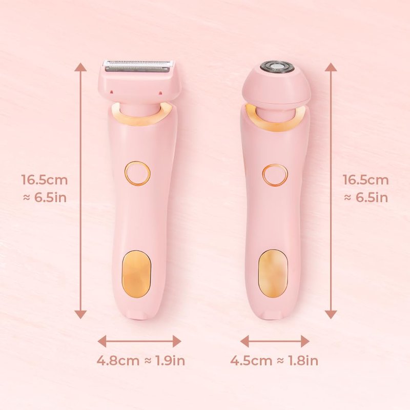 Women Intimate Shaver, Body Groomer Dual Head Bikini Trimmer 2 in 1 Electric Razors Cordless Dry/Wet Use for Pubic Hair, Armpit, Facial Hair Painless Removal Waterproof Rechargeable, for Underarm Leg