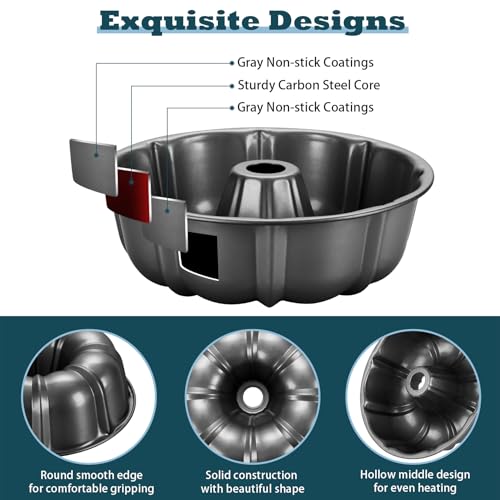 P&P CHEF 10-Inch Non-Stick Fluted Cake Pan - Heavy Duty & Durable