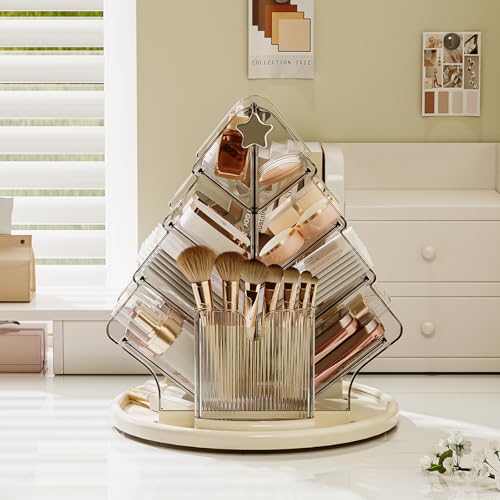 MIUOPUR 360° Rotating Makeup Organizer, 10-Compartment Clear Lazy Susan