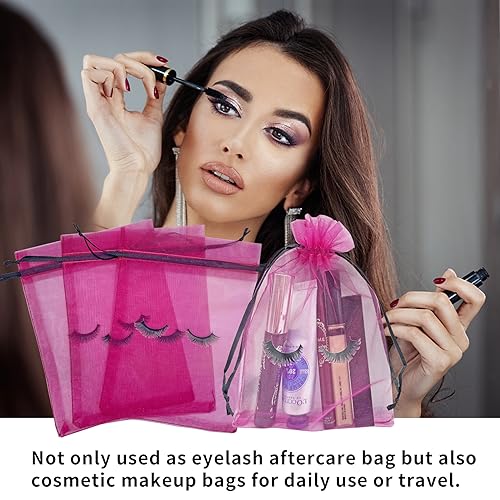 100 Pack Eyelash Aftercare Bags - 5x7 Inch Organza Drawstring Mesh Pouches