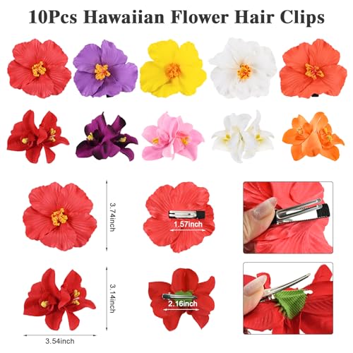 SAOROPEB 10 Pack Hawaii Flower Hair Clips Hibiscus & Orchid Tropical Hair Accessories
