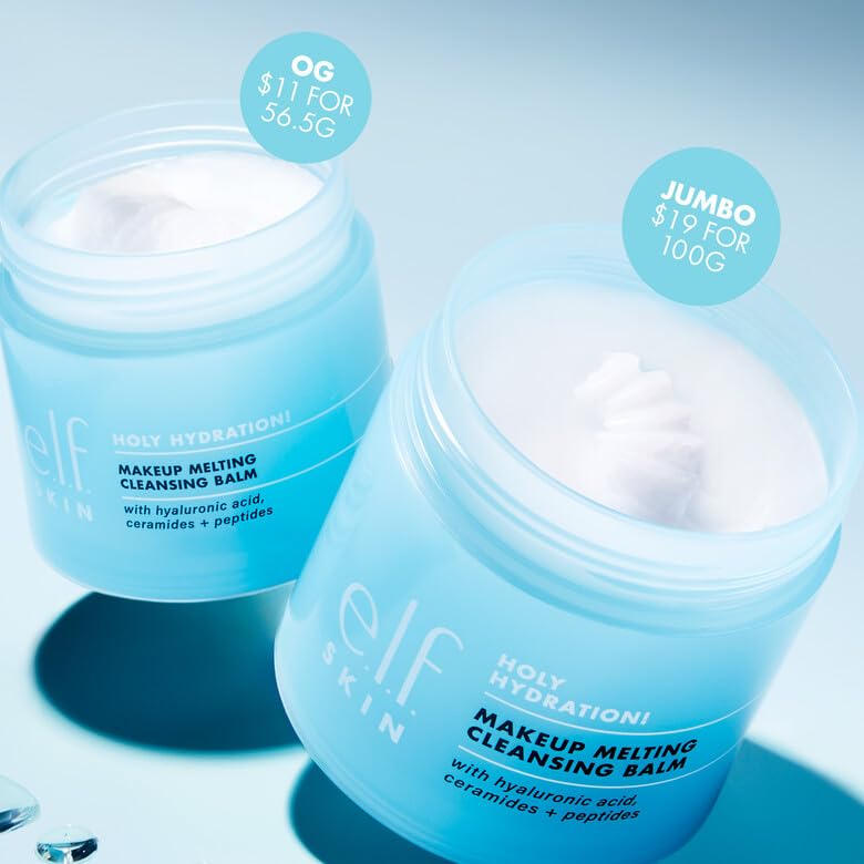e.l.f. SKIN Holy Hydration Cleansing Balm - Jumbo Face Cleanser & Makeup Remover with Hyaluronic Acid | 3.5 Oz