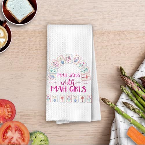 Decorative Pink Mahjong Kitchen Towels - 16x24 Waffle Weave