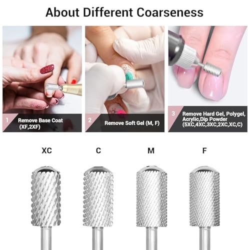 MelodySusie Coarse Silver Nail Drill Bits 3/32'' Large Round Top Carbide for Manicure & Pedicure