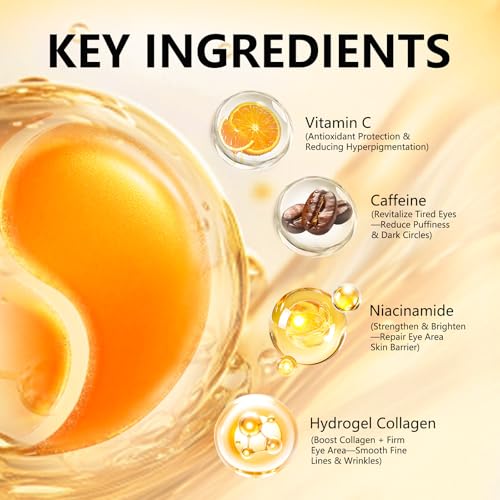 Aeryea 60 Count Vitamin C & Caffeine Under Eye Patches for Dark Circles & Puffiness - Hydrating Collagen Gel Masks for Men & Women