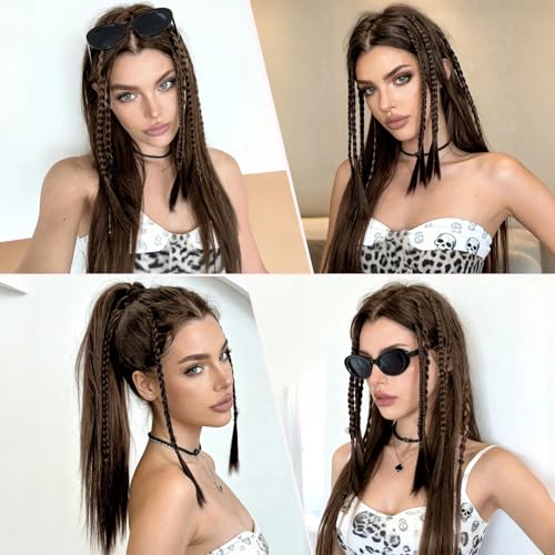 XIXISNOW 14-Inch Braided Ponytail Extension Set - 6PCS Brown Synthetic Braid