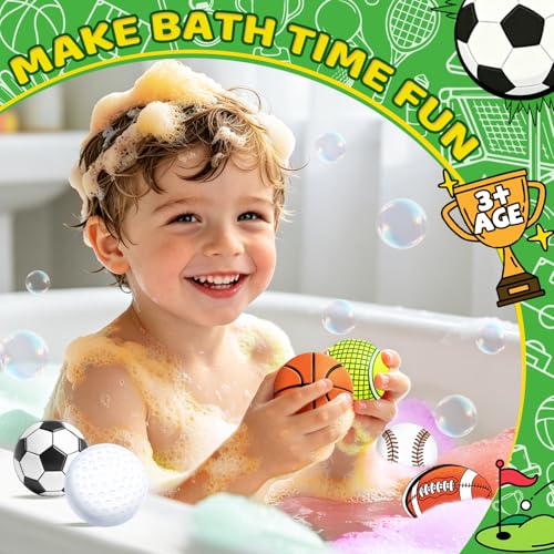 Suyfeifan 6-Pack Sports Themed Bath Bombs for Kids, Organic SPA Gift Set