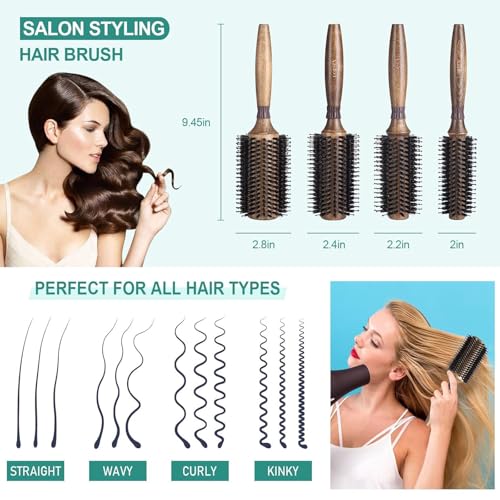 LORSEX Round Boar Bristle Hair Brush for Blow Drying - 2.8 Inch