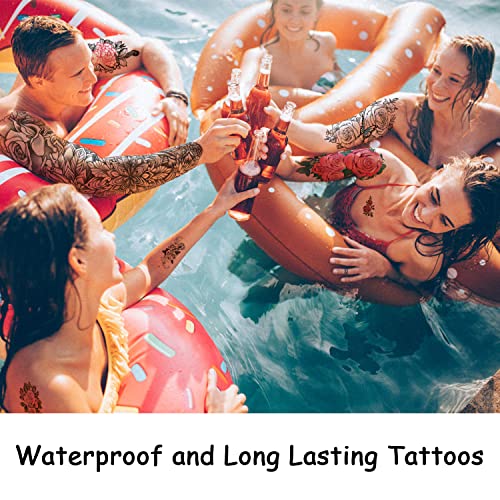 Yazhiji Rose Full Arm Temporary Tattoo Sheets for Women & Kids Long Lasting Waterproof Body Art