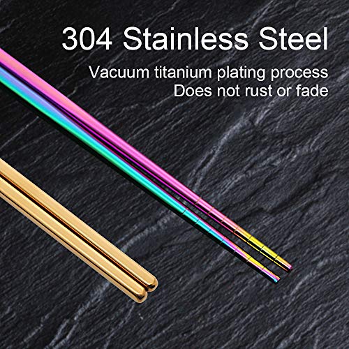 MUYOS Stainless Steel Chopsticks - 5 Pairs, 9.06" Lightweight, Non-Slip Tips