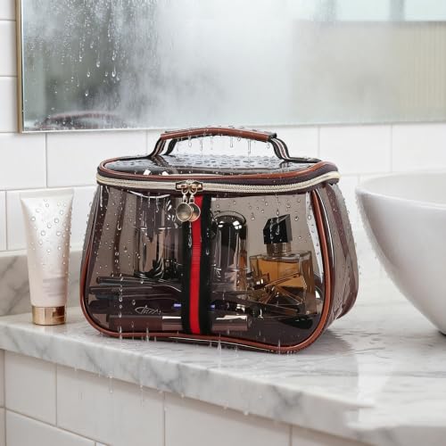 Purple Retro Vintage Vanity Bag - Clear Makeup Organizer with Handle