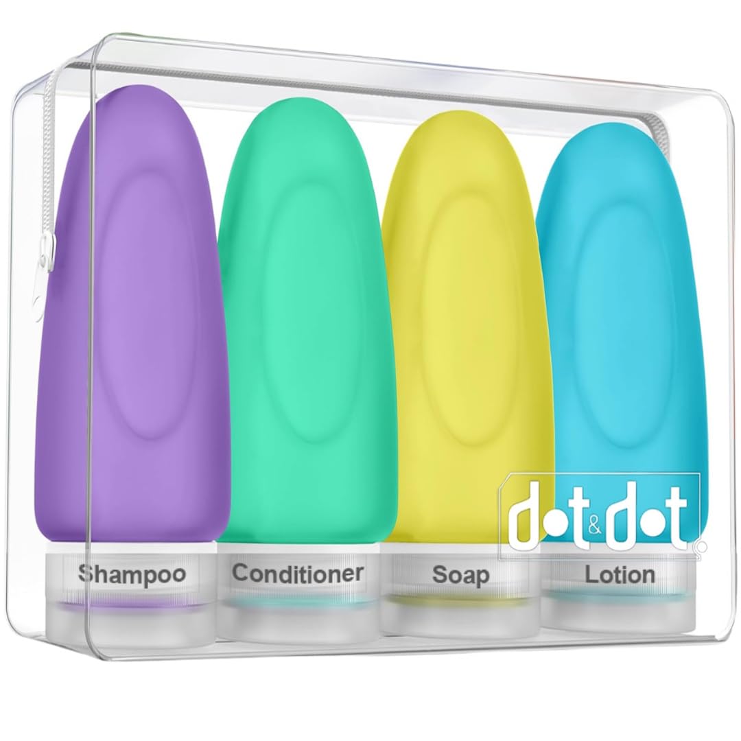 Leak Proof Travel Bottles - TSA Approved 3oz Silicone Toiletries for Shampoo & Conditioner | Set of 4 with Labels