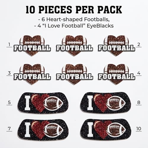 Anderson's I Love Football Eyeblack and Body Decal Set - 10 Piece Kit