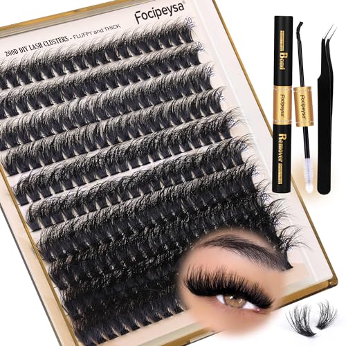Focipeysa DIY Lash Extension Kit with 200 Cluster Lashes, Bond & Remover