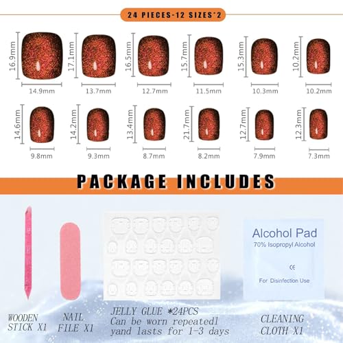 MAOTTIE Yellow Discoloration Cat Eye Short Press-On Nails 24pcs, 12 Sizes, Glue-On Reusable UV Finish