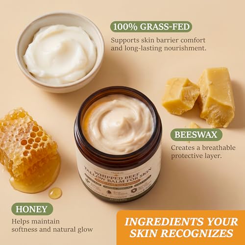 Grass-Fed Beef Tallow Skin Moisturizer with Honey & Beeswax 4.4 oz - Natural Body Balm