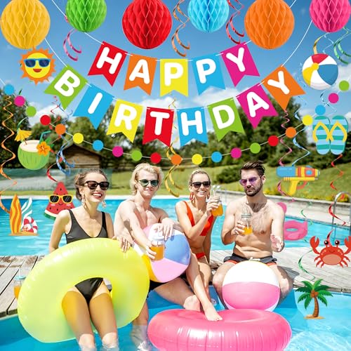 Happy Birthday Pool Party Decoration Set - 24 Pcs Beach Theme