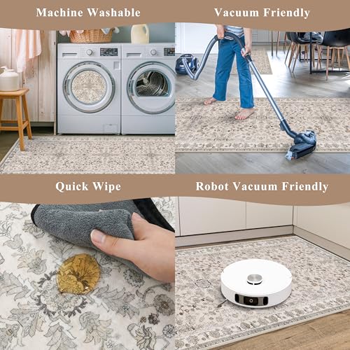 Non-Slip Washable Boho Kitchen Rug 2x3 - Soft Accent Mat for Entryway & Bathroom