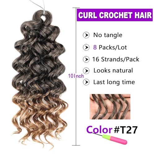 ZRQ 8 Packs GoGo Curl Crochet Hair T27 10 Inch Short Curly Water Wave Synthetic Extensions